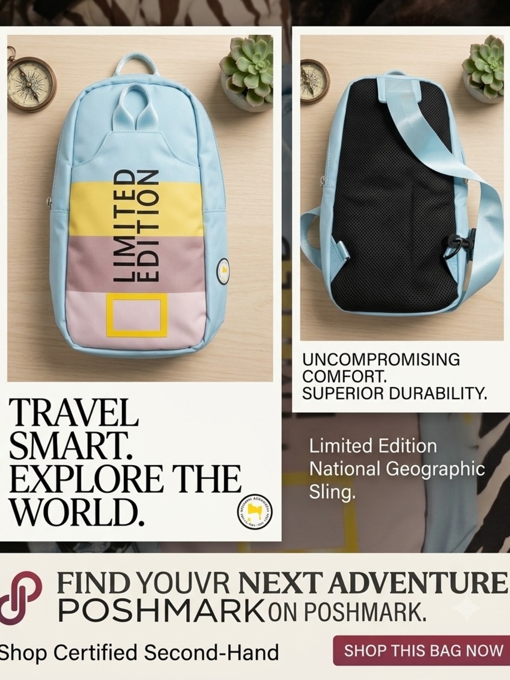 National Geographic Pastel Blue Sling Bag with Yellow and Pink Panels